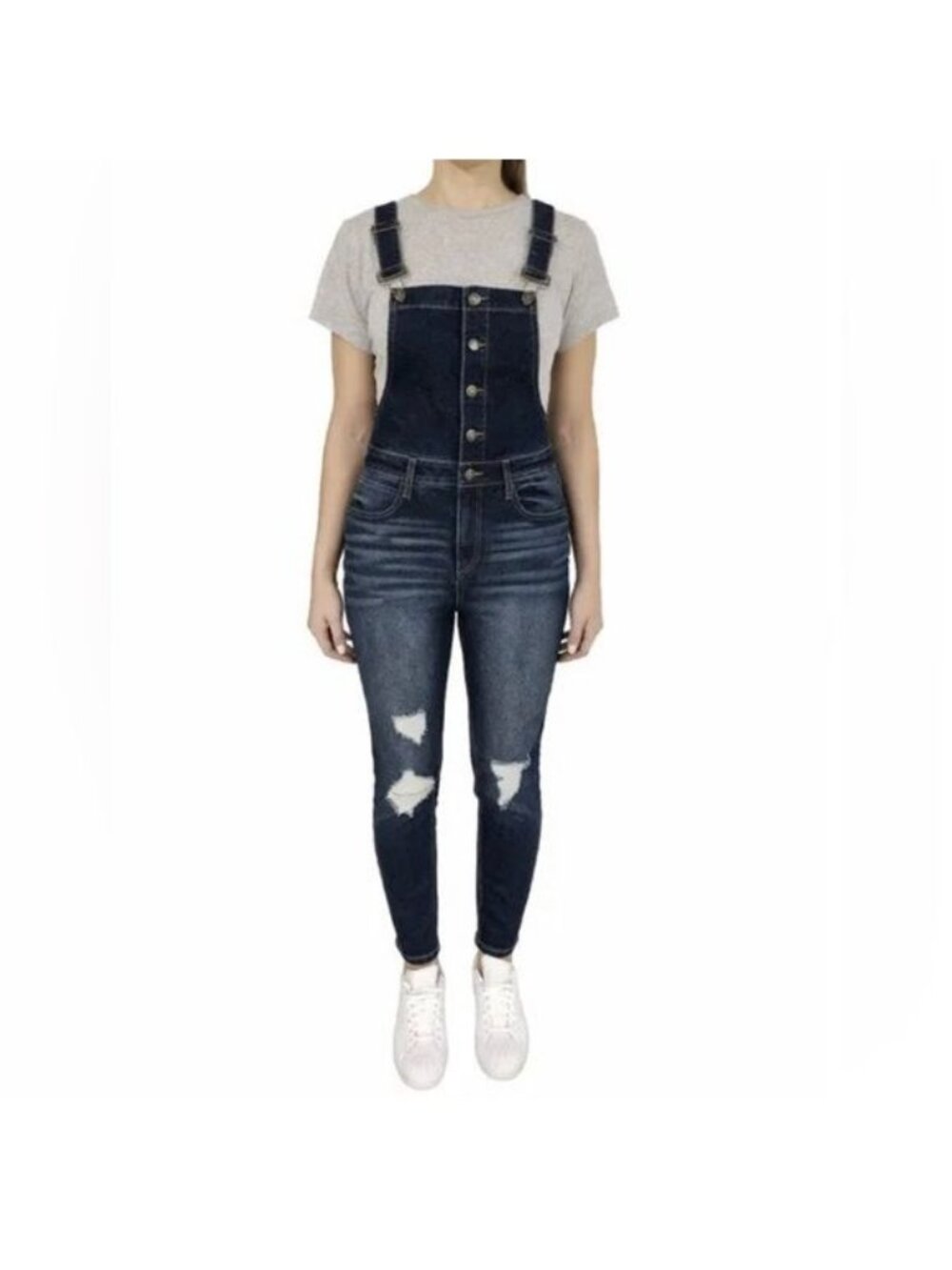 No Boundaries Skinny Leg Jean Overalls Inseam 26 Size M 7/9 cropped stretch